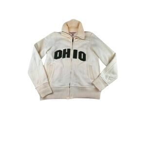 MV Sport Full Zip Long Sleeve Sweater Cream Color With Green ‘OHIO’ Embroidery S